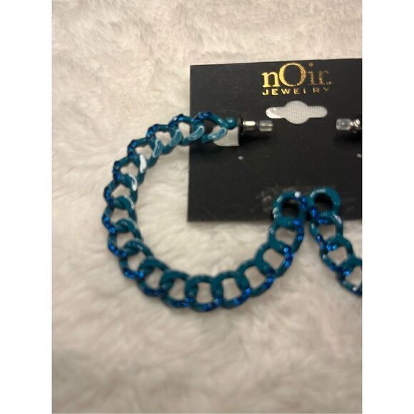 NWT Noir Teal with Sparkle Hoop Earrings - Picture 2 of 3
